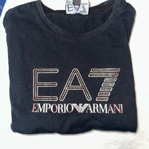 Emporio Armani Black Tee with Embellished Logo
